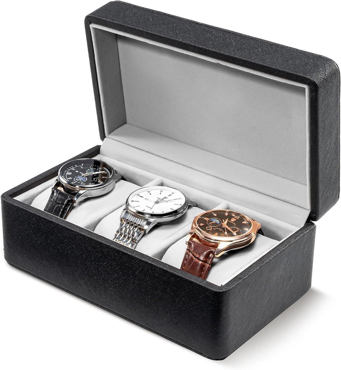 3 Slot PU Lederen Travel Horloge Case - Mannen Vrouwen Horloge Organizer - Opslag Horloge Houder - Kerst Verjaardagen Cadeau - Zwart