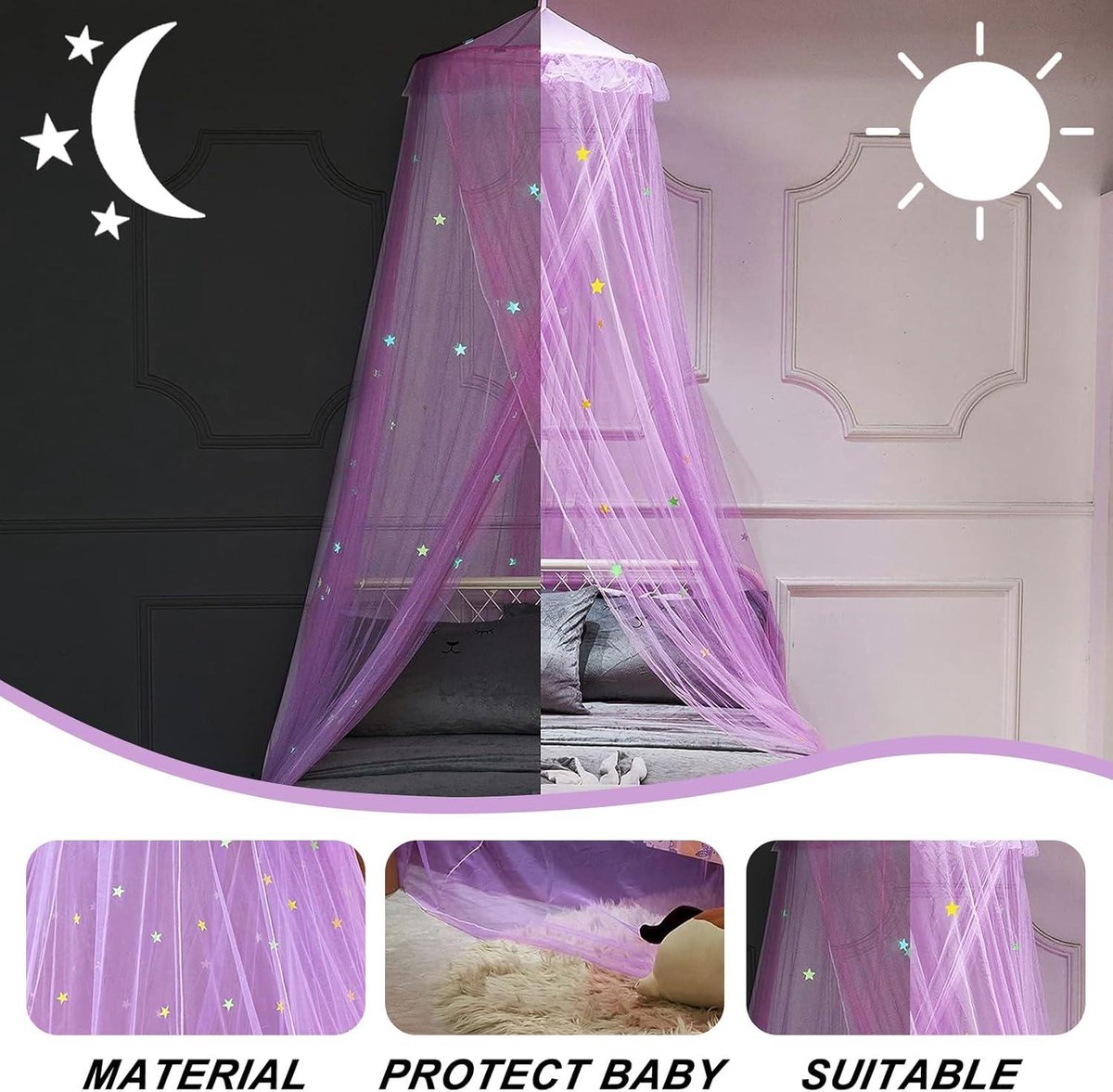 Ginkago Baldachin Kinderzimmer Baby Betthimmel Riesig Betthimmel Kinder Himmelbett Vorhänge Prinzessin Baldachin für Spiel Lesen Schlafzimmer Ankleidezimmer (Weiß