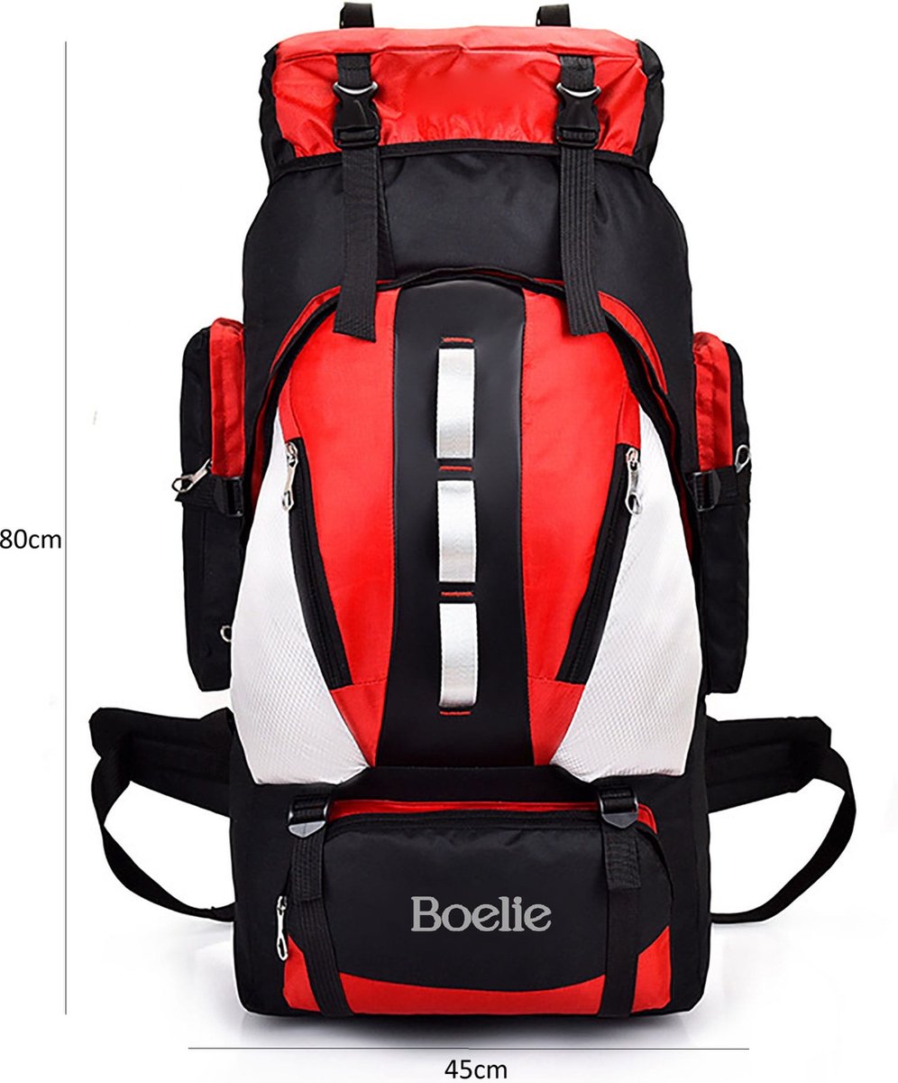 Backpack extra groot - wandelrugzak - Rood-wit - waterdicht - 94 Liter (80x45x26cm)