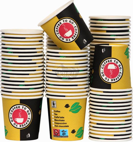 Inoverse Verpakking van 200 Papieren Bekertjes, Wegwerpbare Koffie-to-go Bekertjes, 12 oz - 300 ml, Koffie-to-go Bekertjes Karton, Diameter 90mm, Espresso Bekertjes voor Thee, Lekvrije Drinkbekers