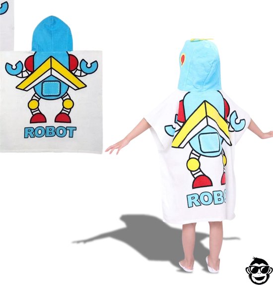 BoefieBoef Kinder Badponcho - Baby Badcape - Microfiber Kleuter Badjas Met Capuchon - Kerst Cadeau - Peuter Strandponcho Voor Kinderen tot 6 jaar - 60x90cm - Robot Wit - jongens - meisje - Peuter - Zomer - Strandlaken - Surfponcho - Dreumes van BoefieBoef — afbeelding 2