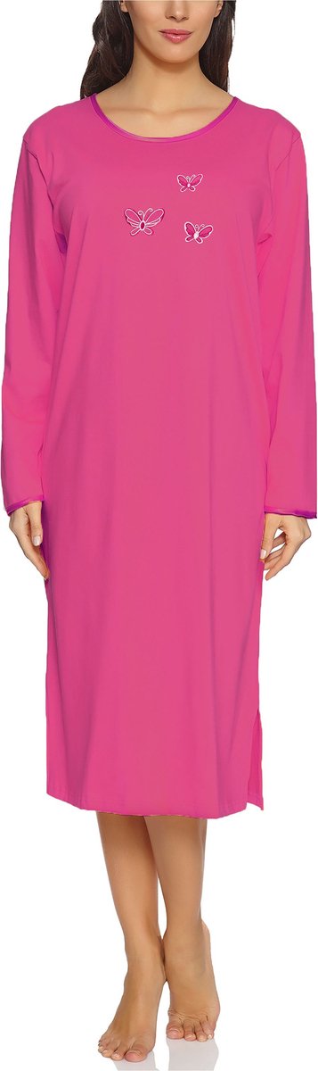 Merry Style Dames Nachtemd - Nachtjapon – Korte mouwen - Katoen – MS-DR-Malwa-ND - Amarant (Lange mouw) - XL