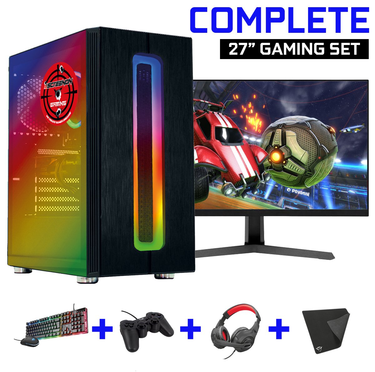 ScreenON - Gaming Set - X150128 - V2 (GamePC.X150128 + 27 Inch Monitor + Toetsenbord + Muis)