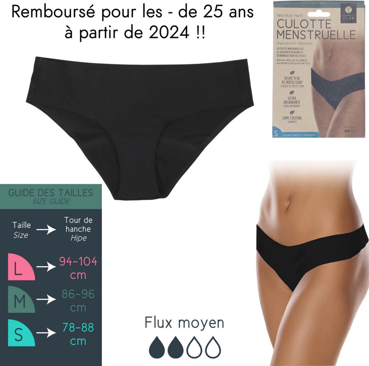 Menstruatie onderbroek - Ecologisch en economisch - 8 uur bescherming - Naadloos - Ultra-absorberend - Zwart - Maat S