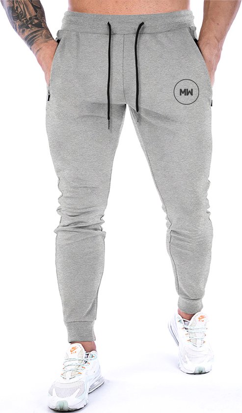 MW® - Trainingsbroek Heren - Joggingbroek Heren - Lange Trainingsbroek - Fitnessbroek - Grijs L