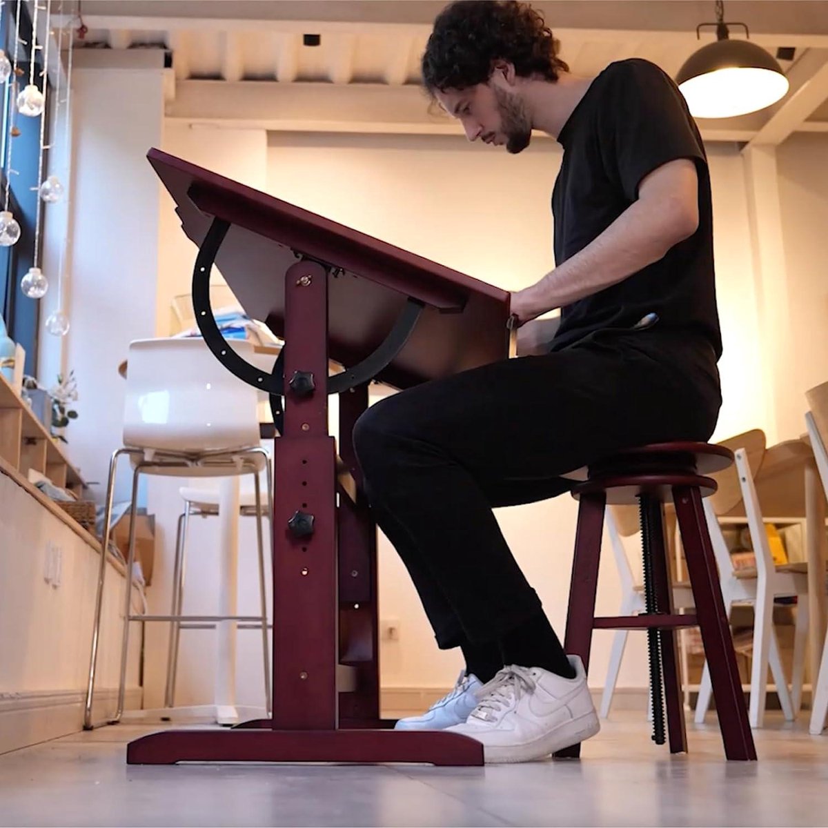 MEEDEN Beboste Tekenkruk met Verstelbare Hoogte, Kunstenaarskruk, Houten Barkruk, Keukenkruk, Kantoorstudiokruk, Perfect voor Kunstenaarsstudio, Thuisgebruik, Keuken, Bars