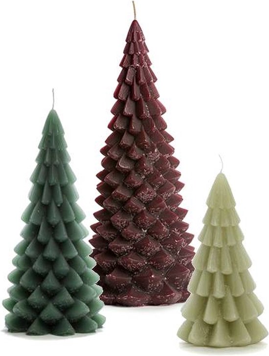 Cactula kwaliteits kerstboom kaarsen set van 3 - 13.5 x 30 cm - 10 x 20 cm - 6.3 x 12 cm - Toned