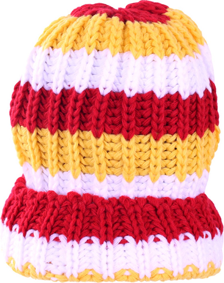Gestreepte muts - Beanie - Carnaval - Verkleedaccessoires - Oeteldonk - Rood/wit/geel