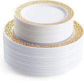 MATANA - Set de 120 Assiettes en plastique réutilisables Witte de Premium avec bord doré – Comprend 60 Assiettes (26 cm) et 60 Assiettes à dessert (19 cm) – pour mariages, anniversaires, baptêmes, Noël et célébrations