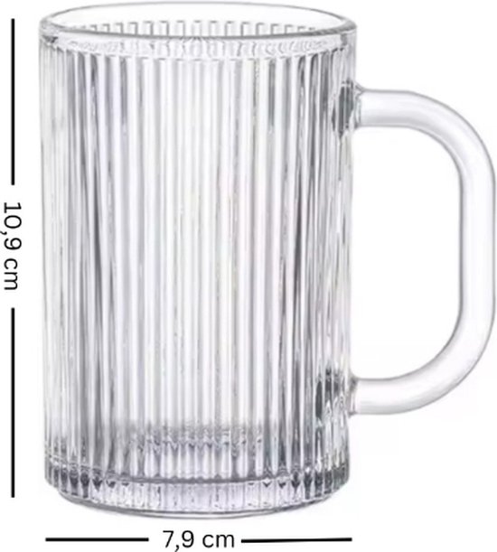 Weissberg - Verres à thé élégants - Verres design nervurés - Set de 6 verres à thé avec anse - 350 ml - Verres nervurés