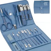 16-delige Pedicure en Manicure Set - 3 Nagelknippers - Pedicureset - Nagelvijl - Glasvijl - Nageltang - Ingegroeide Teennagel - Blauw