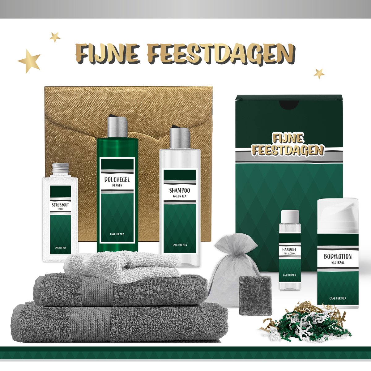 Goedkoopste Geschenkset Fijne Feestdagen - 9 Producten - 1275 Gram | Luxe Kerst Cadeaubox voor hem - Wellness Pakket man - Giftset Fijne feestdagen - Cadeaupakket Prettige Kerstdagen - Kerstcadeau - Kerstpakket Cadeau - Relatiegeschenk - Gift Goud Groen