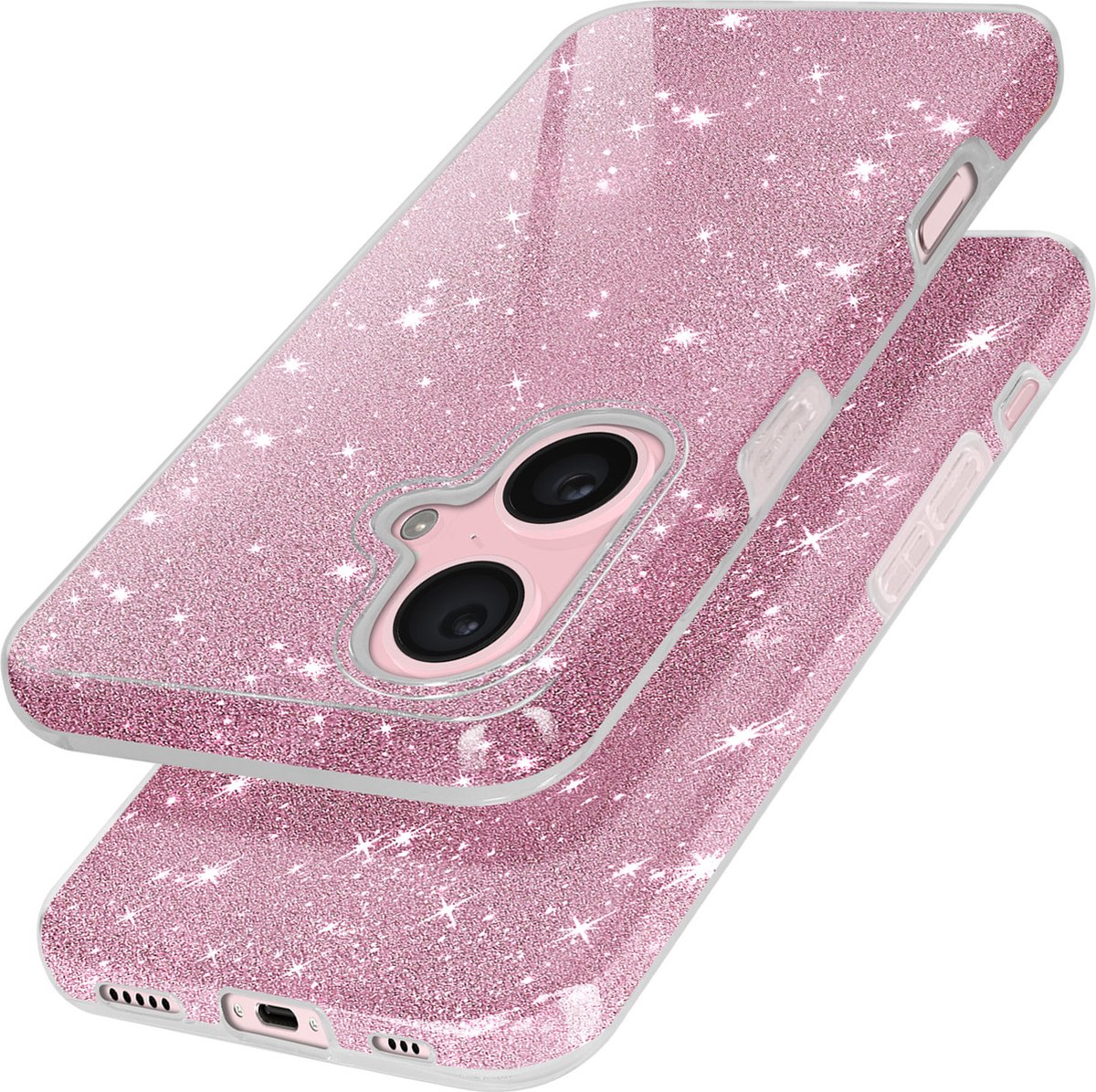 Avizar Glitter case Geschikt voor Apple iPhone 16 Hybride Glamour design, Lichtroze