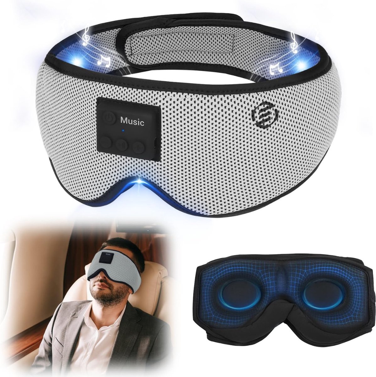 Equivera Slaapmasker Bluetooth - Slaap Koptelefoon - Hoofdband met Speakers - Mannen en Vrouwen - Slaapmasker met Speakers - 100% Verduisterend - Incl. White Noise en Binaural Beats
