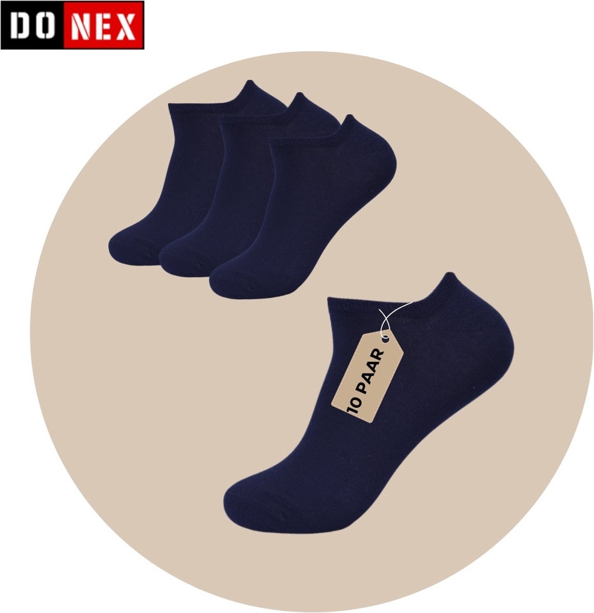DONEX® luxe sneakersokken – 10 Paar – Zwart – 95% Katoen – Naadloos – Unisex maat 35-38