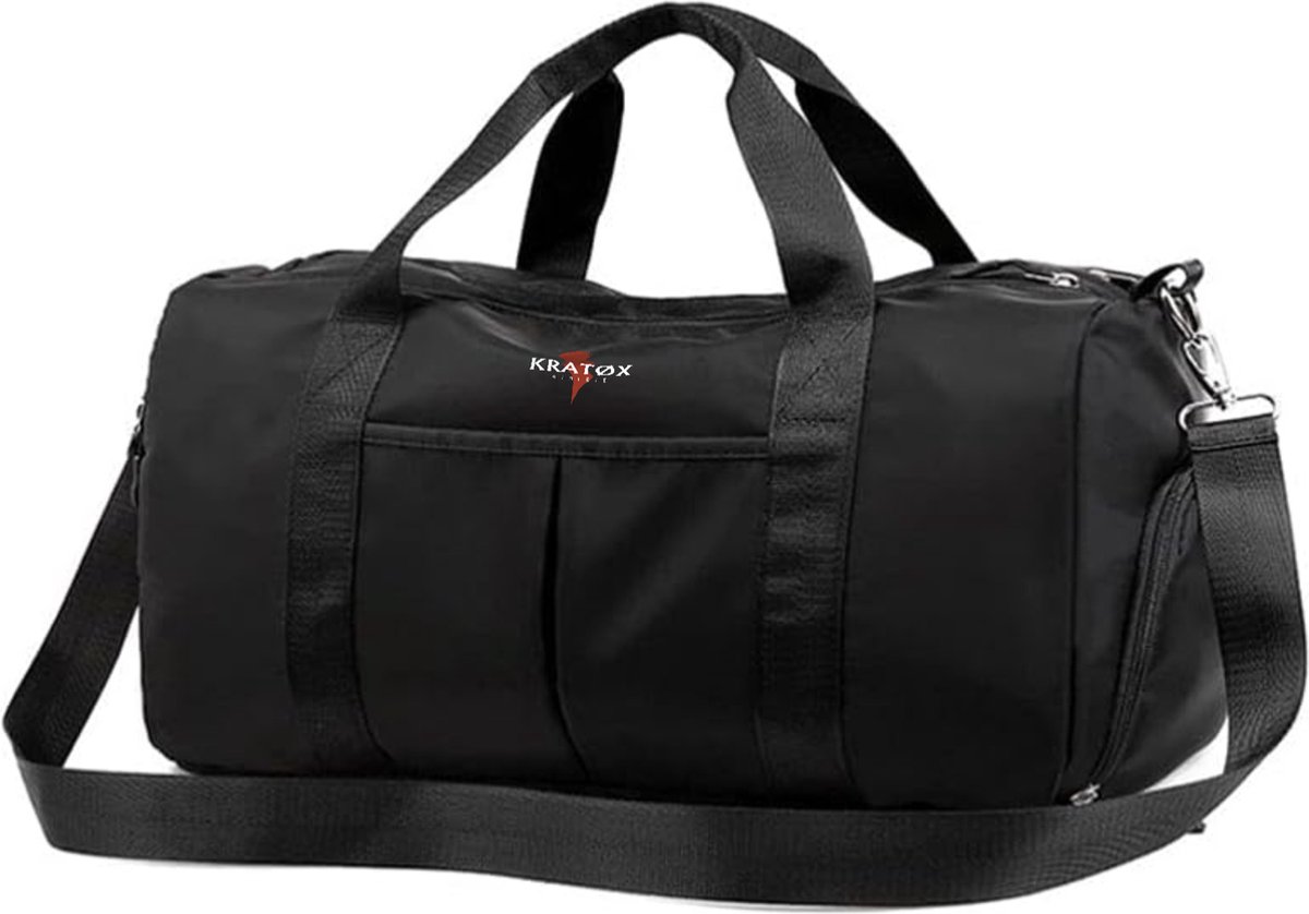 KRATØX Fitness Sport Tas – Sportzak – Schoudertas – Gym Duffel Bag – Reistas & Weekendtas – Waterdicht - Koffer Insteek- 20 tot 35 Liter - Zwart