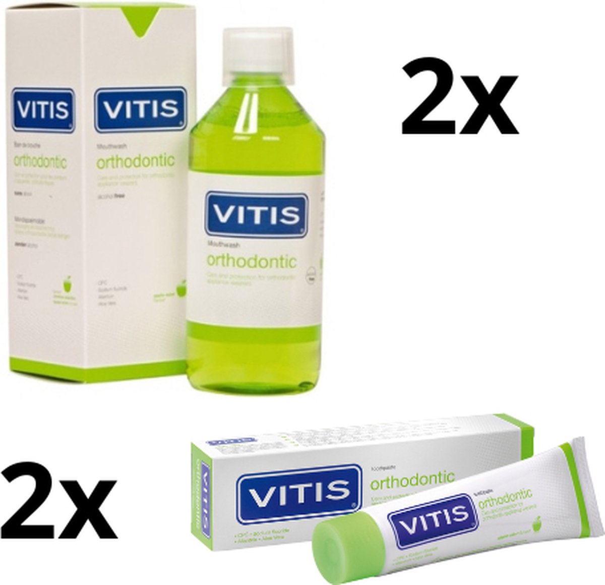 Goedkoopste Vitis Orthodontic Voordeelpakket - 2x Mondwater 2x Tandpasta