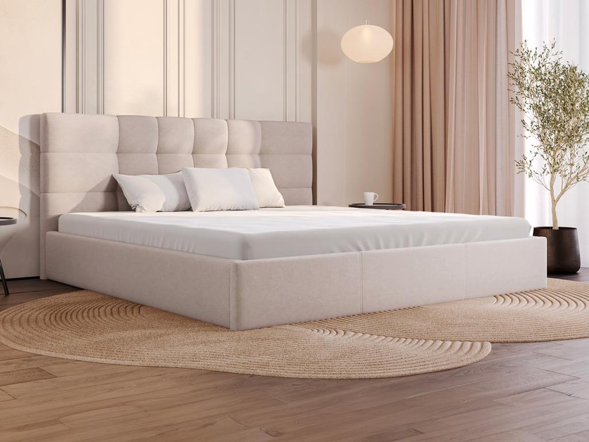 Vente-unique Bed met opbergruimte stof beige 200 x 200 cm