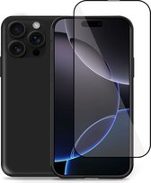 Coque + Protecteur d'écran pour Apple iPhone 16 Pro - Tempered Glass Plein Écran - Liquid Back Case Cover Zwart