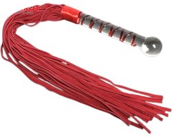 BDSM Zweep met dildo - Leder en glas - Handvat 21 CM - Multi-tail
