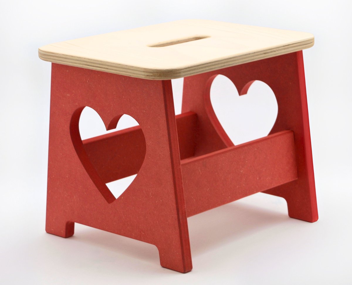 Houten kruk voor kinderen - Kinderkruk - Opstapje - Rood - Hartje