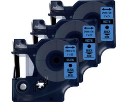 DULA Dymo D1 53716 - S0720960 - Compatible label tape - 3 lettertapes - Zwart op blauw - 24mm x 7m