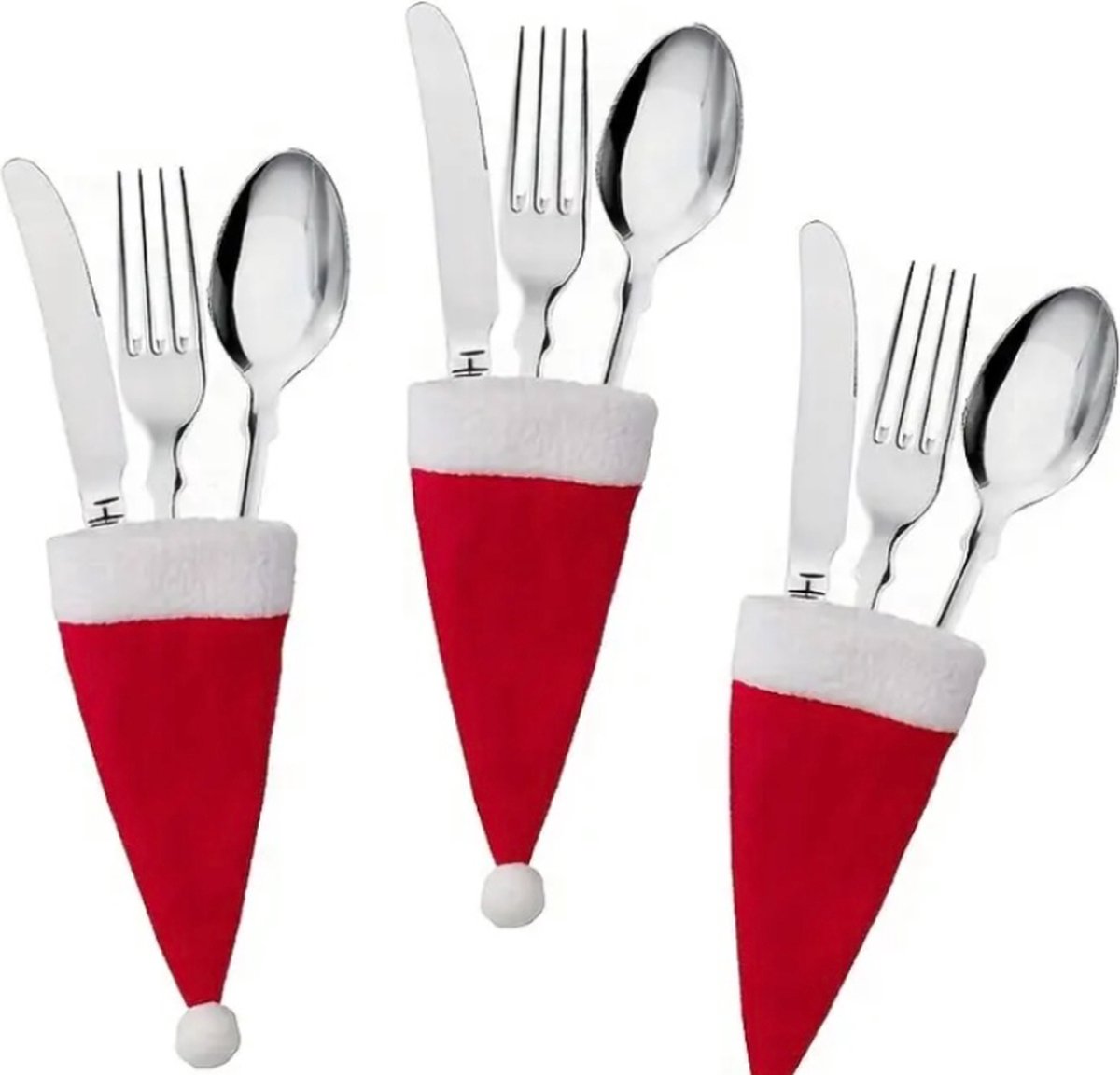 Kerstdecoratie - Kerstartikelen - Kerst - Bestekversiering - Tafeldecoratie - Christmas - Merry X-MAS - Rood - Wit