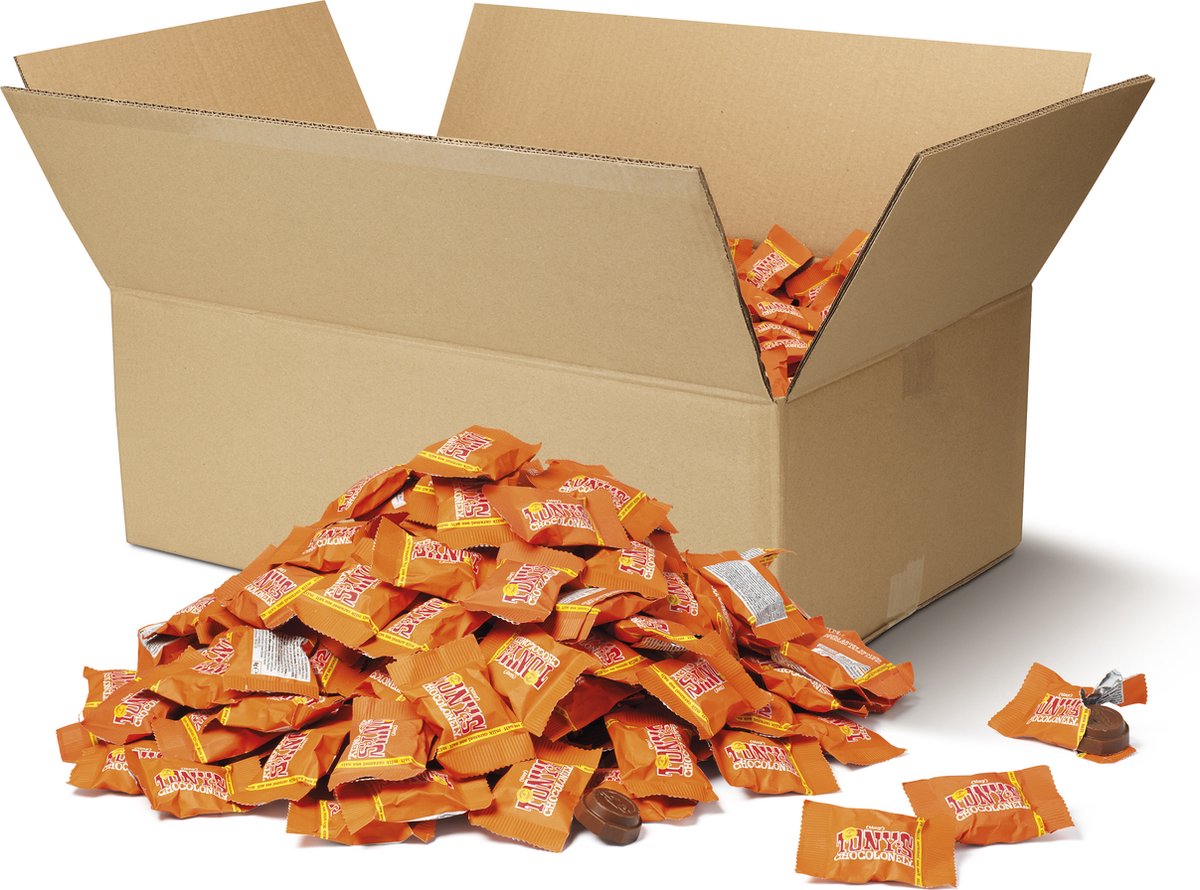Tony's Chocolonely -Tiny Tony's - Bulk - Chocolade - Melk karamel zeezout- 10 Kilo doos - Fairtrade Belgische Chocola - circa 1112 stuks