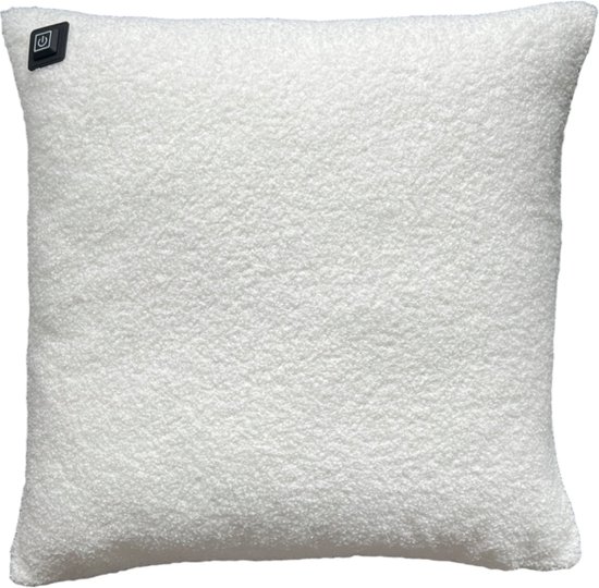 Warmpi® Teddy Warmtekussen – Wit Bouclé – Draadloos & Netstroom – Incl. 10.000mAh Powerbank & 2,5m USB-Kabel – 3 Warmtestanden tot 65°C – Infrarood verwarmd kussen