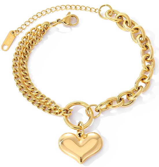 Foto: Gouden armband dames met hartje schakelarmband vrouw goudkleurig van sophie siero verstelbare armband goud met cadeauverpakking