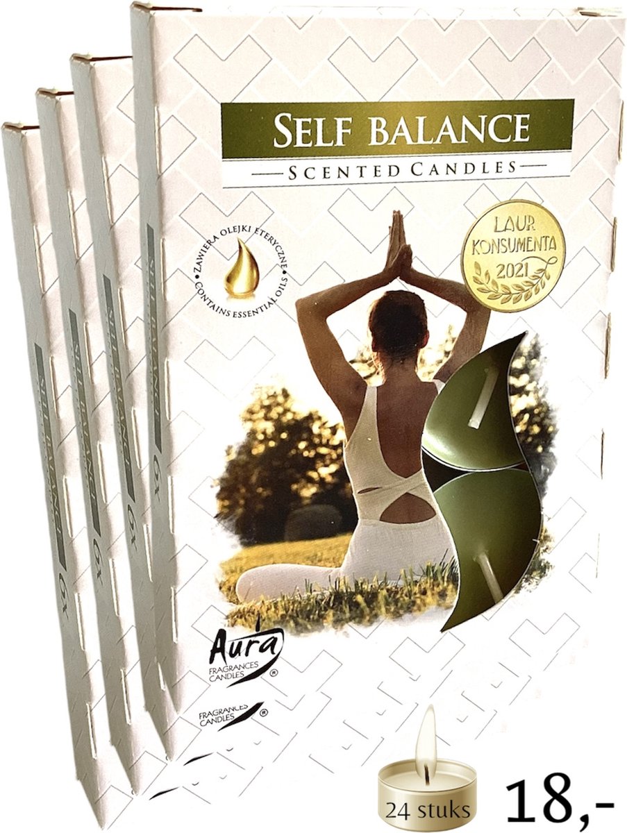 Waxinelichtjes - 'Self Balance' - Theelichtjes - Geurwaxinelichtjes - Geurtheelichtjes - Geurend - Planten - Kruiden - Natuur - Meditatie - Mediteren - 4 Branduren - Wit - Groen - Crème - Bruin - Rust - Rustgevend - Geschenk - Cadeautje - Kado