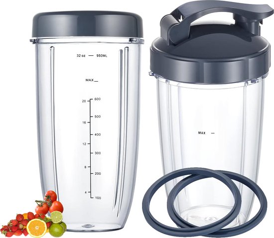 Foto: Blenderaccessoire 6stuk vervangende blenderbekers geschikt voor nutribullet blender 32oz 24oz bekers met flip top to go deksel en plat deksel en rubberen pakking blenderaccessoires compatibel met geschikt voor nutri bullet 600w 900w blenders