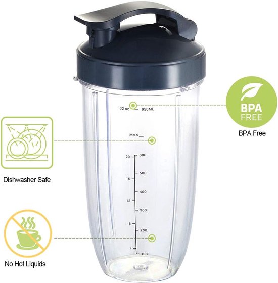 Blenderaccessoire - 6stuk - Vervangende Blenderbekers Geschikt Voor Nutribullet Blender, 32OZ / 24OZ Bekers Met Flip Top To Go-Deksel En Plat Deksel En Rubberen Pakking, Blenderaccessoires, Compatibel Met Geschikt Voor Nutri Bullet 600w/900w Blenders van Odin. — afbeelding 4