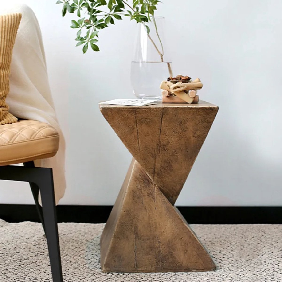 DHN Bijzettafel betonnen accent - Nachtkastje Bruin beton accent - Zitstoel bruin - Nachtkastje Voor Woonkamer Slaapkamer Interieurs