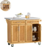 Bol.com LBB Keukeneiland - Verplaatsbaar - Keukenkast - Dressoir - Organizer - Kasten - Houten Werkblad - 4 Deuren - Bruin aanbieding