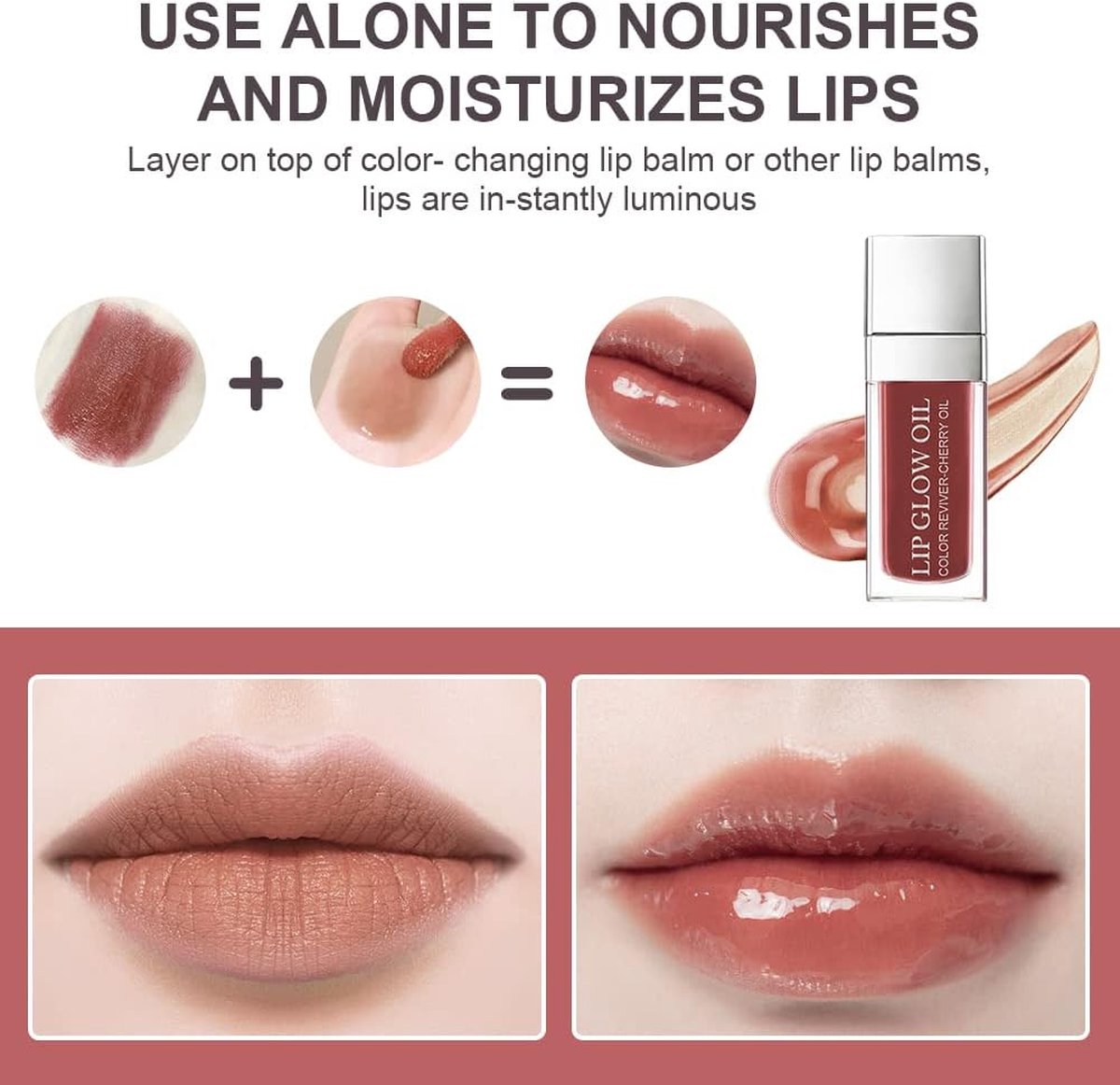 2 Stuks Lip Oil Getinte, (Rose wood 012 En Cherry 015) Hydraterende Lip Oil Langdurige Voedende Lip, Hydraterende Lipgloss Tint Lippenstift voor Vrouwen, Langdurige Vloeibare Lipstick Lippenverzorging, Lip Glaze Make-up Cosmetica. — cadeau in Verzorging - foto 2