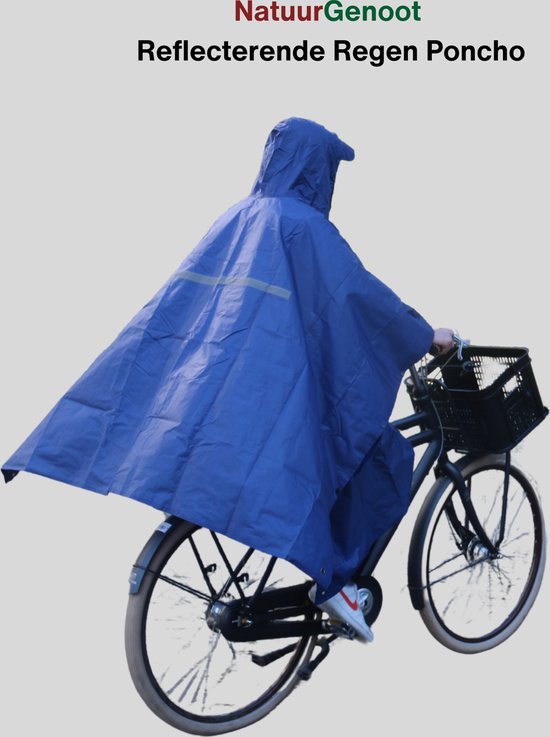 Foto: Natuurgenoot reflecterende regenponcho fietsponcho regenjas met reflecterende strips unisex regenpak dames heren waterdicht donker blauw