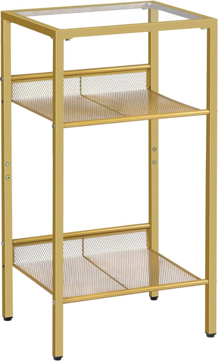 Stijlvolle Gouden Bijzettafel Met 3 Laagjes - Gehard Glas En Rooster Voor Woonkamer En Slaapkamer