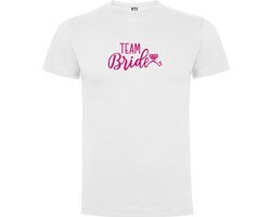 Wit T-Shirt met “Team Bride“ Afbeelding Roze Maat L