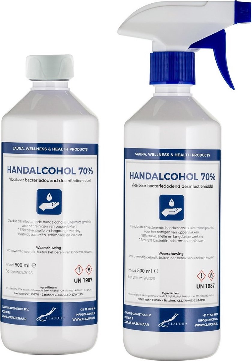 Goedkoopste Handalcohol spray 70 - 500 ml met spraykop 500 ml met dop