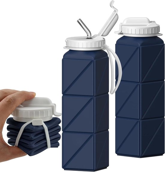Erin drinkfles 550ml - siliconen - opvouwbaar - RVS dop - karabijnhaak bedrukken? - Voordelig