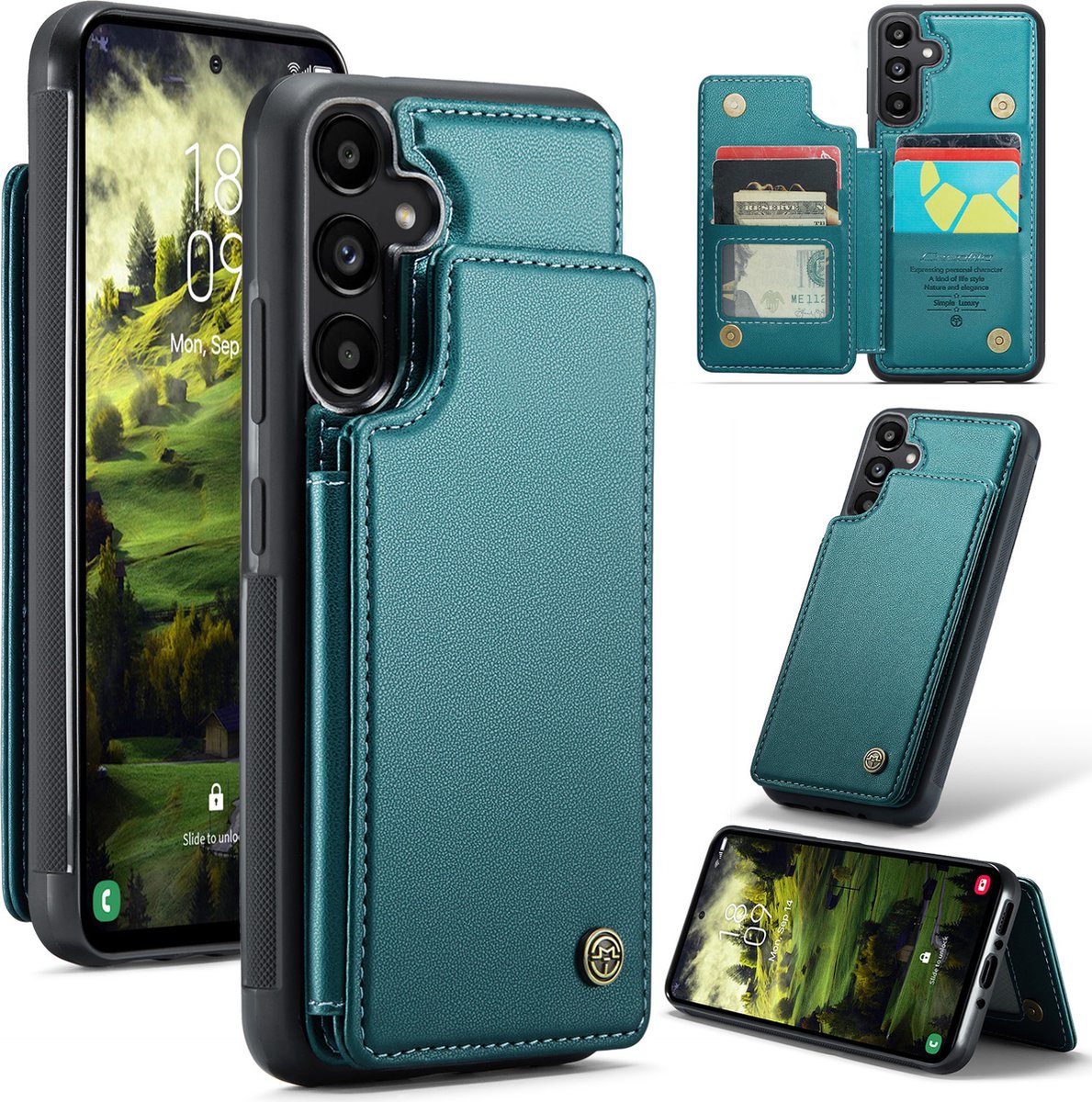 Luxe Portemonnee Backcover met Anti-RFID kaarthouders voor Galaxy A35 5G _ Groen
