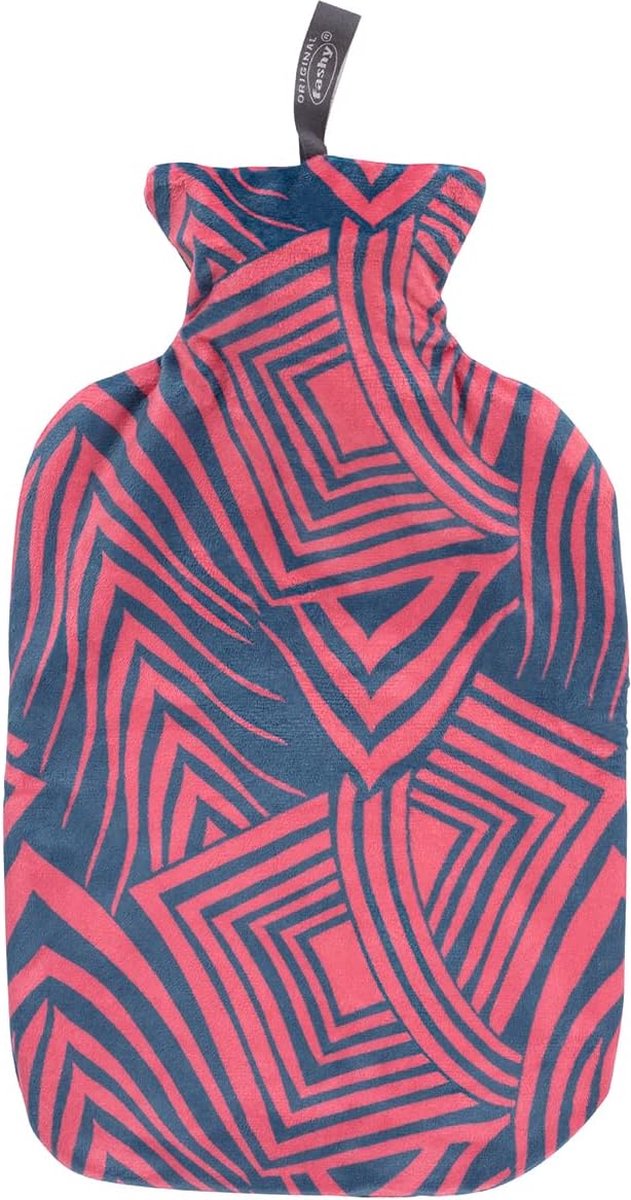 Goedkoopste Fashy warmwaterkruik met pluchen hoes in abstract geo, rood/navy blauw, 2,0 L