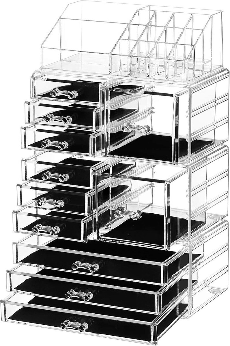 Goedkoopste XXL Make-up Organizer - 4 in 1 met 11 lades en 15 vakken - Transparant