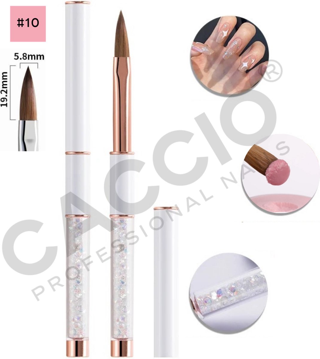 Goedkoopste CACCIO® MASTER PRO Kolinsky Acryl penseel 10 - Acryl Penseel - Wit Rose Goud - Acryl nagels - Nagel penseel -Manicurist - Premium Kwaliteit Penseel - Sculpting Brush - Nagels - Nagel kwast-Acryl poeder - Acryl vloeistof - Professioneel Gebruik