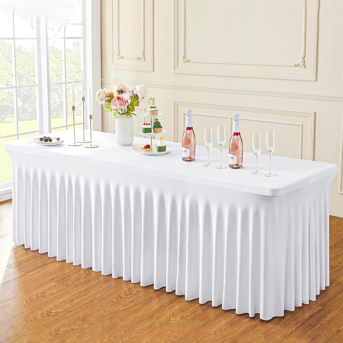 Rekbaar spandex tafelkleed - 243 cm rechthoekige tafel - wasbaar en kreukvrij - stretch tafelkleed voor feestjes - bruiloften banketten - 243 x 76 x 74 cm (l x b x h) cm