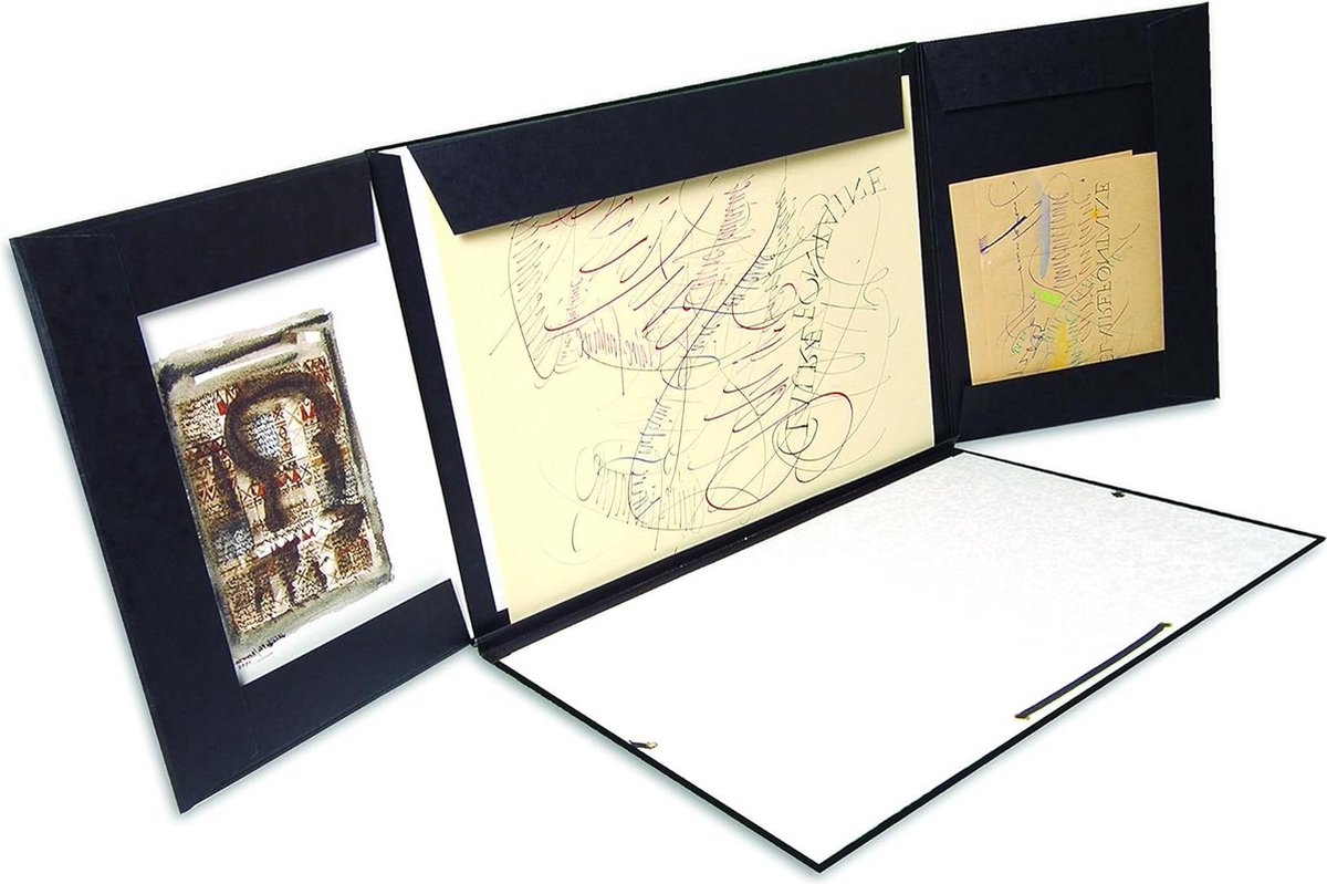 Kraft Art Folder A3+ formaat elastische bandjes sluiting - wit papier voering zuurvrij - geschikt voor kunstwerken - zakken en kleppen - hoes voor kunstwerken