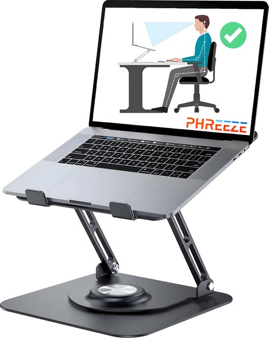 Metalen Laptop Standaard - Ergonomisch - Laptophouder - Verstelbaar - 360* Draaibaar - Universeel 10 tot 17 inch - Laptopstandaard - Inklapbaar Laptop Verhoger - Zwart