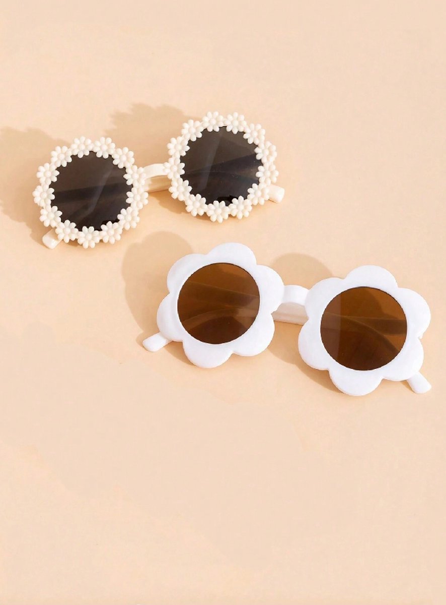 Kinder Zonnebril - Bril - Kind - Baby - 2 stuks | Off-White / Wit - Bloem - Bloemetjes | Vanaf 2 jaar - 6 jaar | UV beschermend - Opklapbaar | Kinderzonnebril – Zonnebrillen | DH Collection