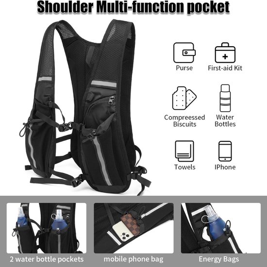 Gilet D'hydratation Running – Sac étanche 2L + Poche Souple 500 Ml, Léger Et Réglable Pour Trail, Vélo, Randonnée
